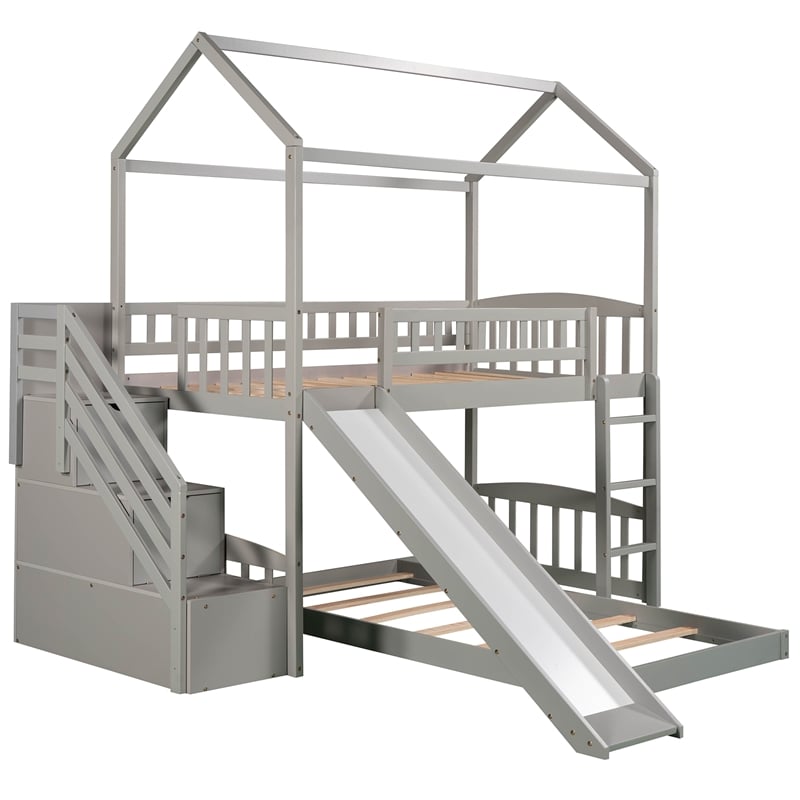 Afuera Living White Twin/Twin Bunk Bed with Slide and 2 Drawers