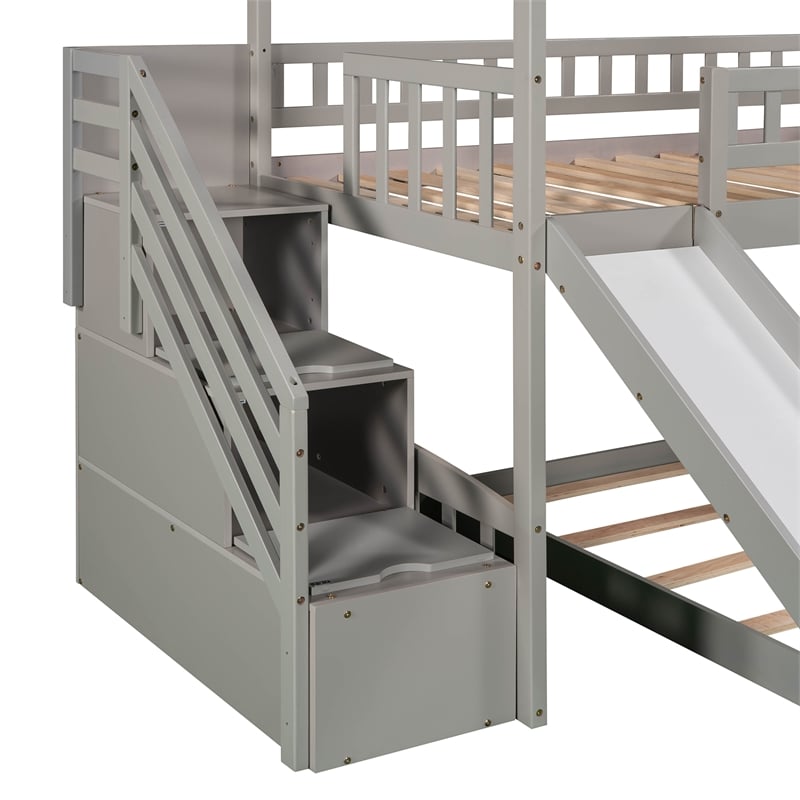 Afuera Living White Twin/Twin Bunk Bed with Slide and 2 Drawers