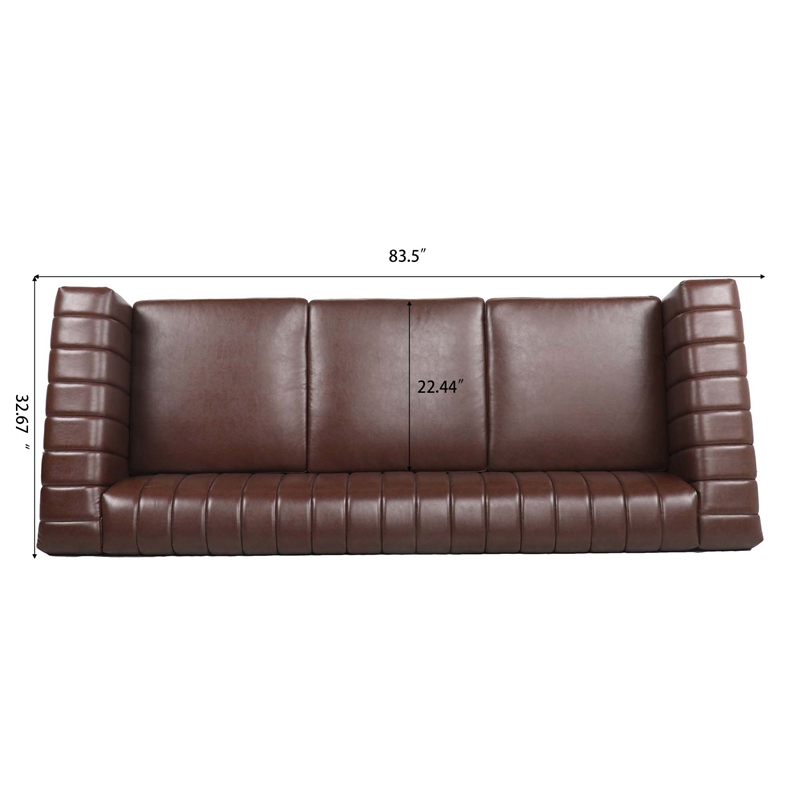 Afuera Living 84-Inch Dark Brown PU Leather 3-Seat Chesterfield Sofa