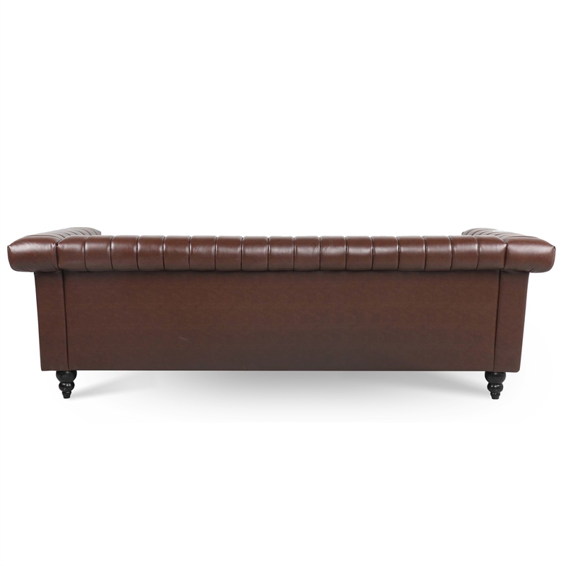 Afuera Living 84-Inch Dark Brown PU Leather 3-Seat Chesterfield Sofa