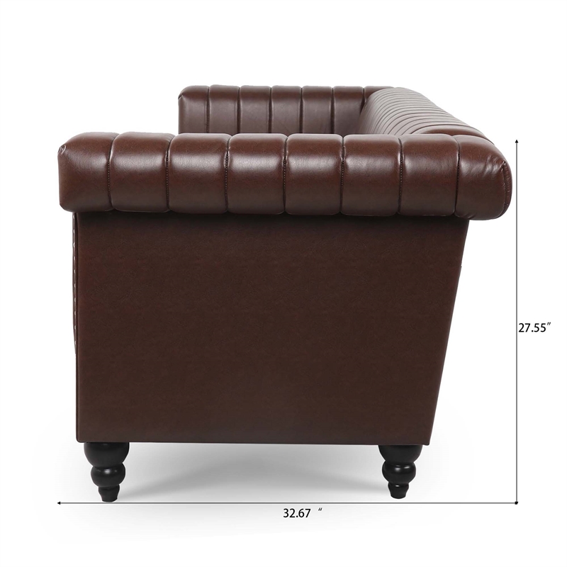 Afuera Living 84-Inch Dark Brown PU Leather 3-Seat Chesterfield Sofa