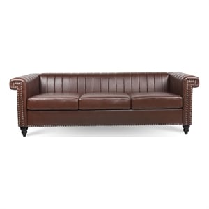 Afuera Living 84-Inch Dark Brown PU Leather 3-Seat Chesterfield Sofa