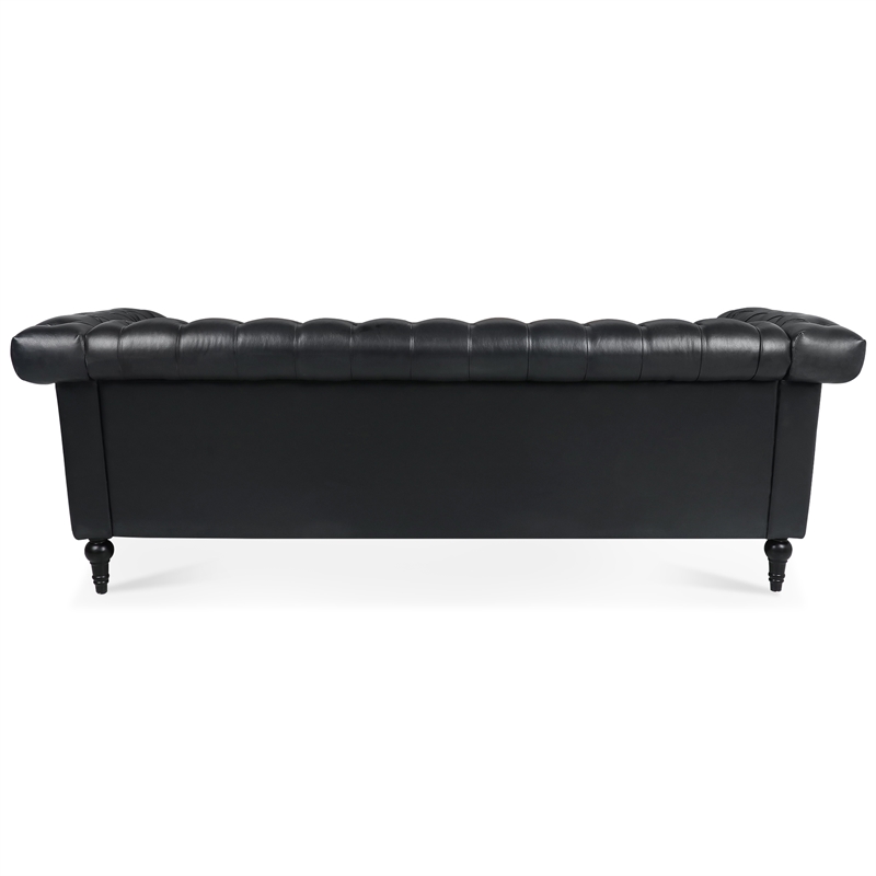 Afuera Living 84-Inch Black PU Leather 3-Seat Chesterfield Sofa
