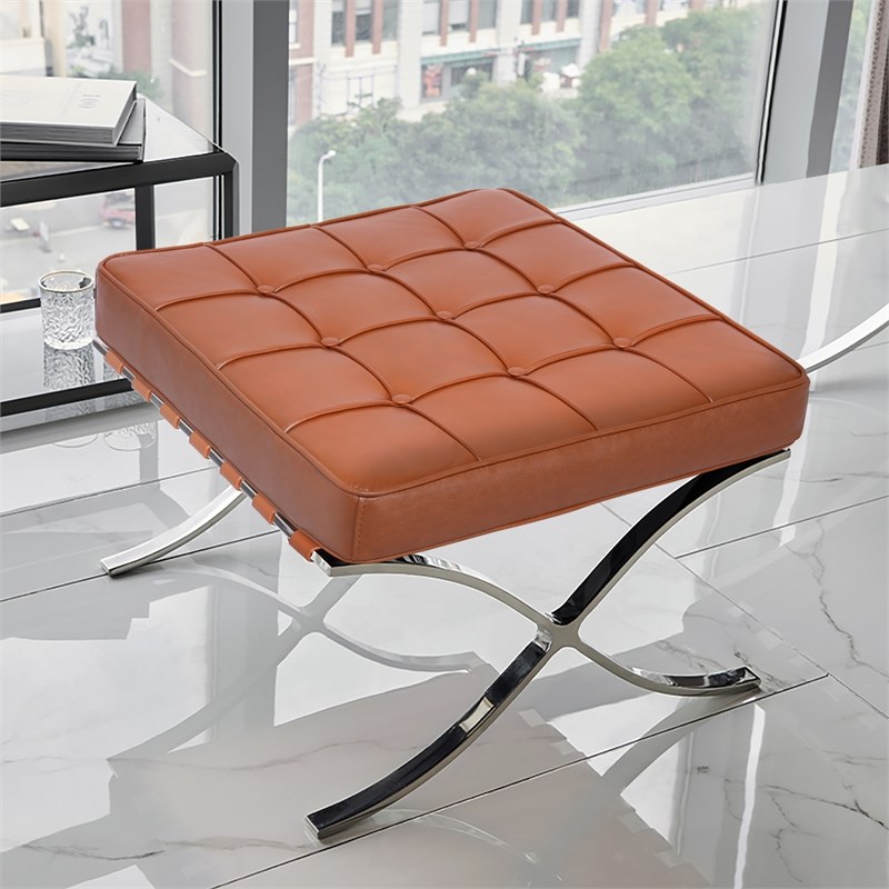 Afuera Living Contemporary Amber Tufted Genuine Leather Ottoman