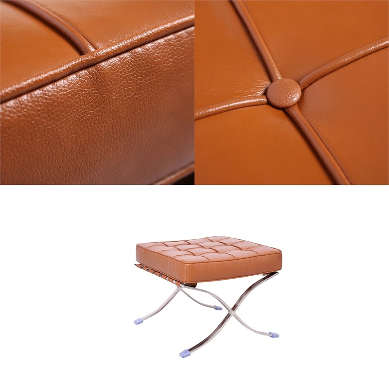 Afuera Living Contemporary Amber Tufted Genuine Leather Ottoman