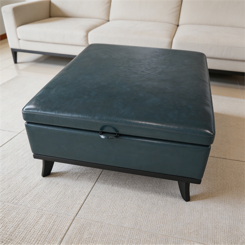 Afuera Living 36-Inch Blue Faux Leather Square Storage Ottoman