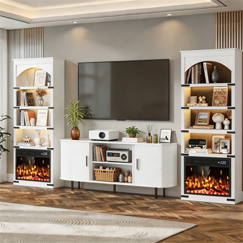Afuera Living 70-Inch White Arched Bookcase with LED Lights and 5 Shelves