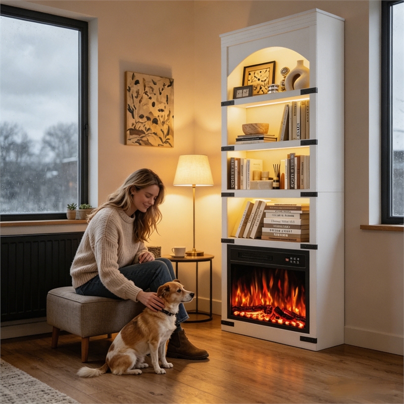 Afuera Living 70-Inch White Arched Bookcase with LED Lights and 5 Shelves