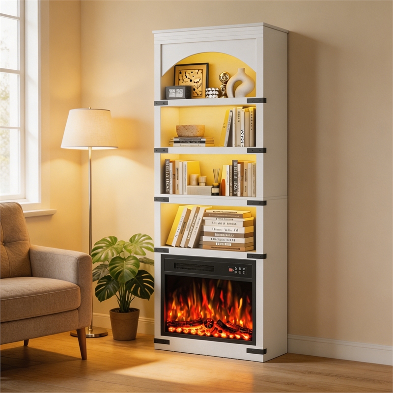 Afuera Living 70-Inch White Arched Bookcase with LED Lights and 5 Shelves