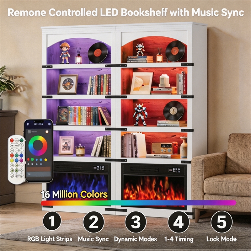 Afuera Living 70-Inch White Arched Bookcase with LED Lights and 5 Shelves