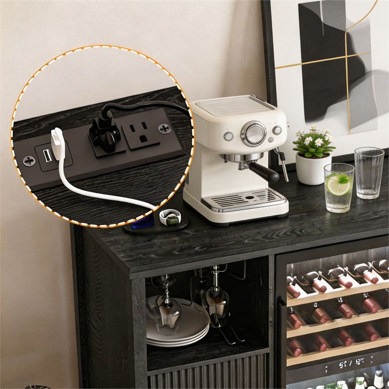 Afuera Living 53-Inch Black Wine Bar Cabinet with Mini Fridge Space