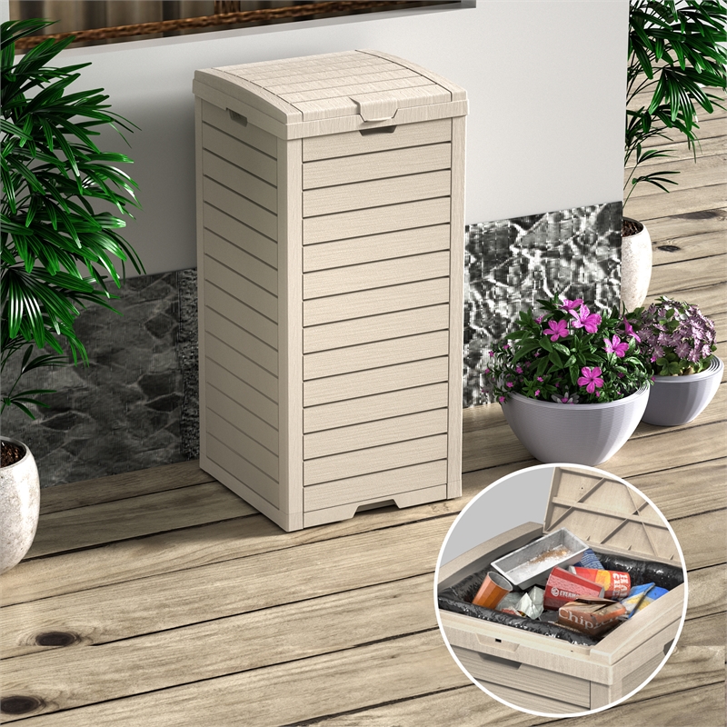 Afuera Living 31-Gallon Light Coffee Concealed Outdoor Trash Can