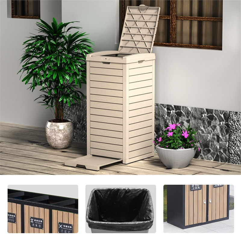 Afuera Living 31-Gallon Light Coffee Concealed Outdoor Trash Can