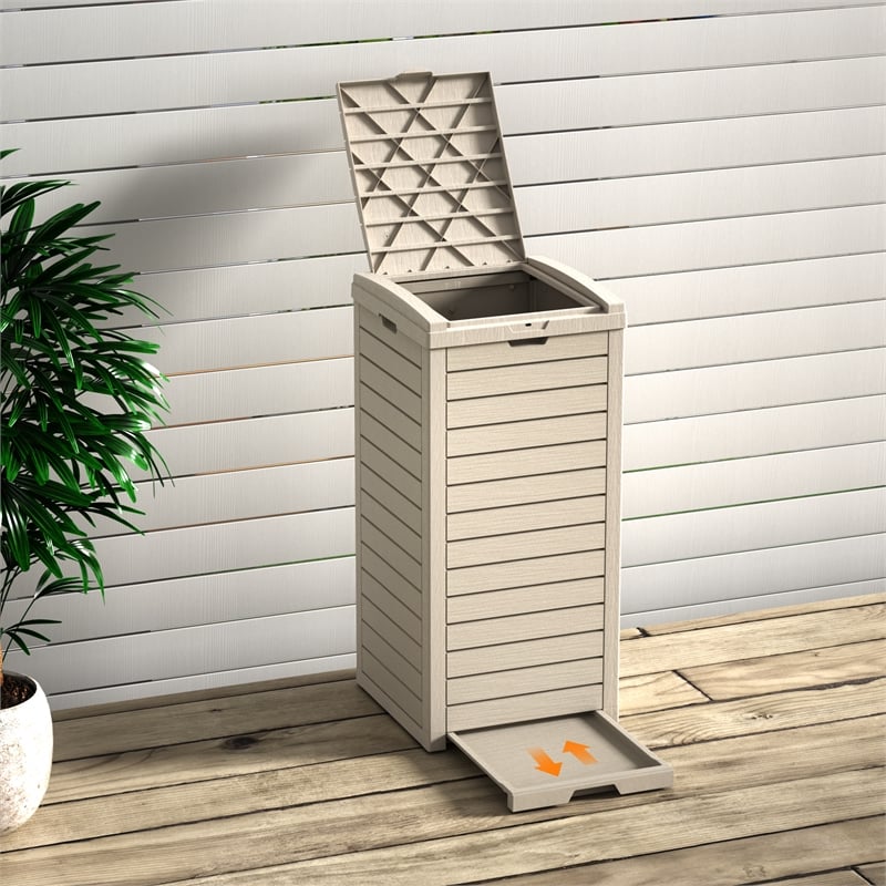 Afuera Living 31-Gallon Light Coffee Concealed Outdoor Trash Can