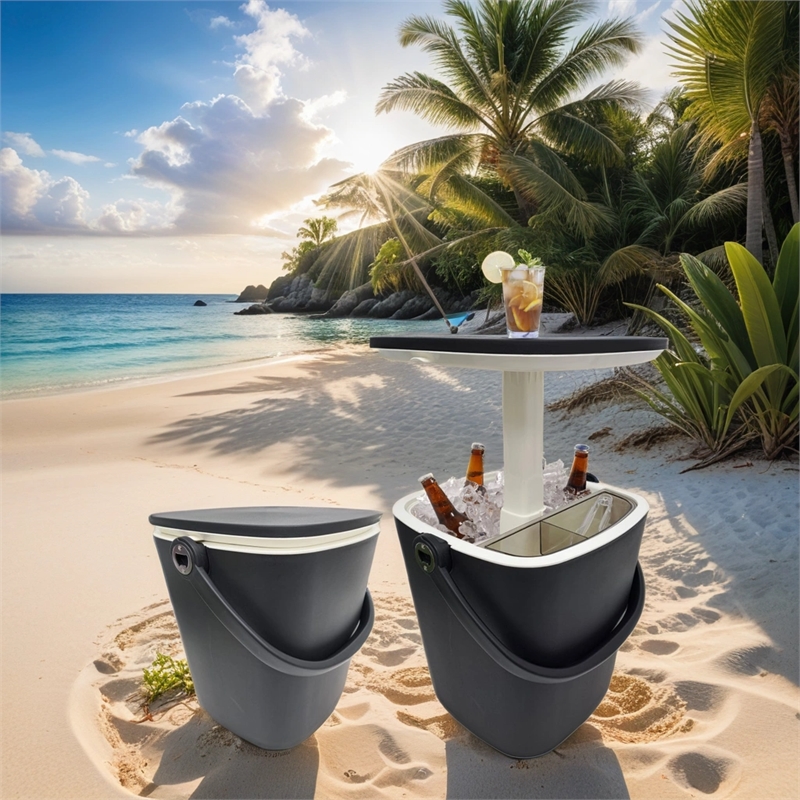 Afuera Living Black Portable Outdoor Bar Table with 15L Ice Bucket