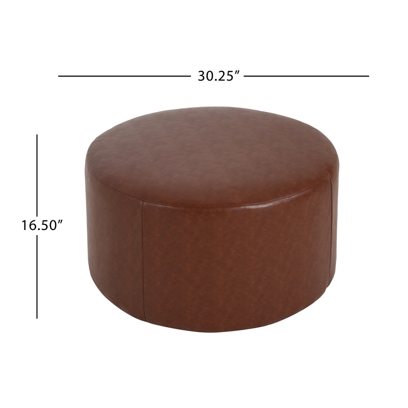 Afuera Living Contemporary 30-Inch Brown Faux Leather Round Ottoman