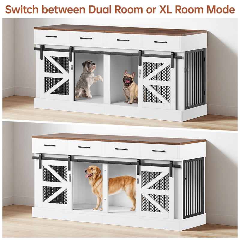Afuera Living 71-Inch White Double Dog Crate with Storage Drawers