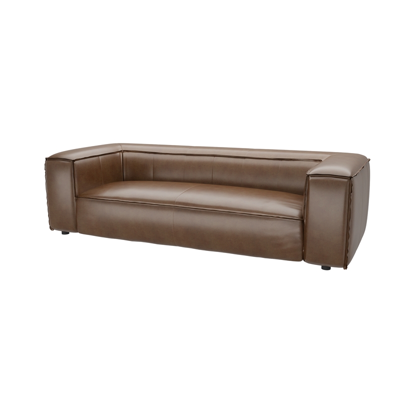 Afuera Living Contemporary Brown Full Aniline Genuine Leather Sofa