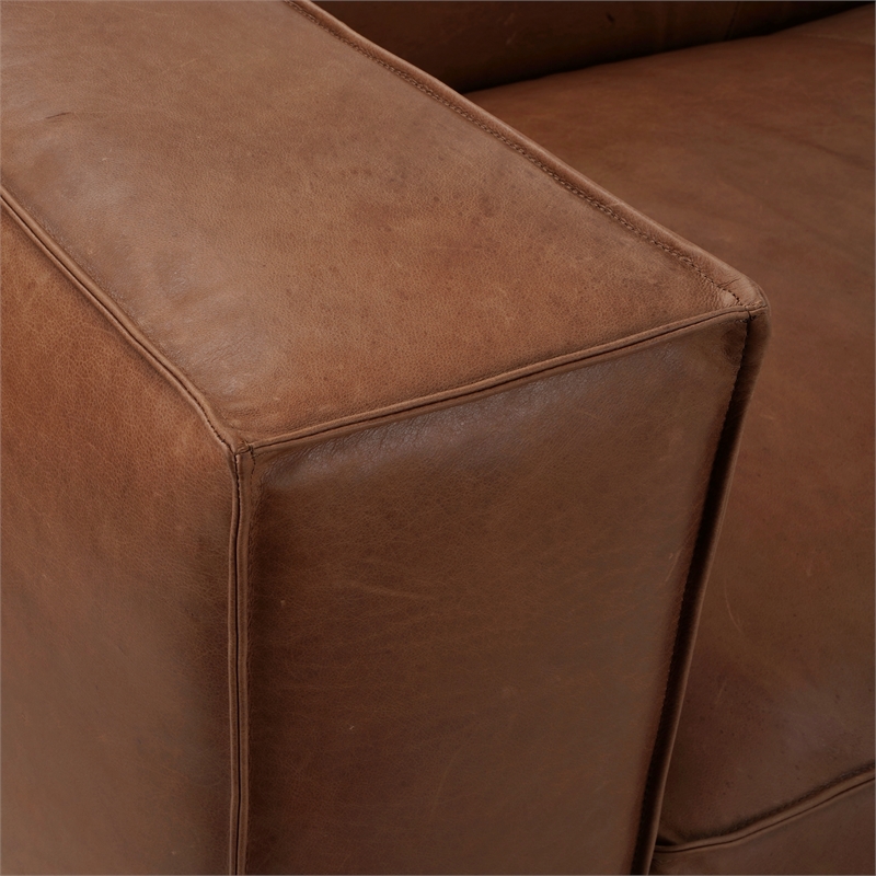 Afuera Living Contemporary Brown Full Aniline Genuine Leather Sofa