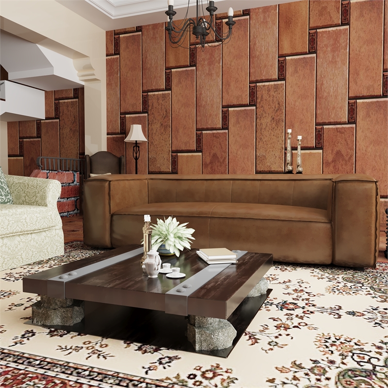 Afuera Living Contemporary Brown Full Aniline Genuine Leather Sofa