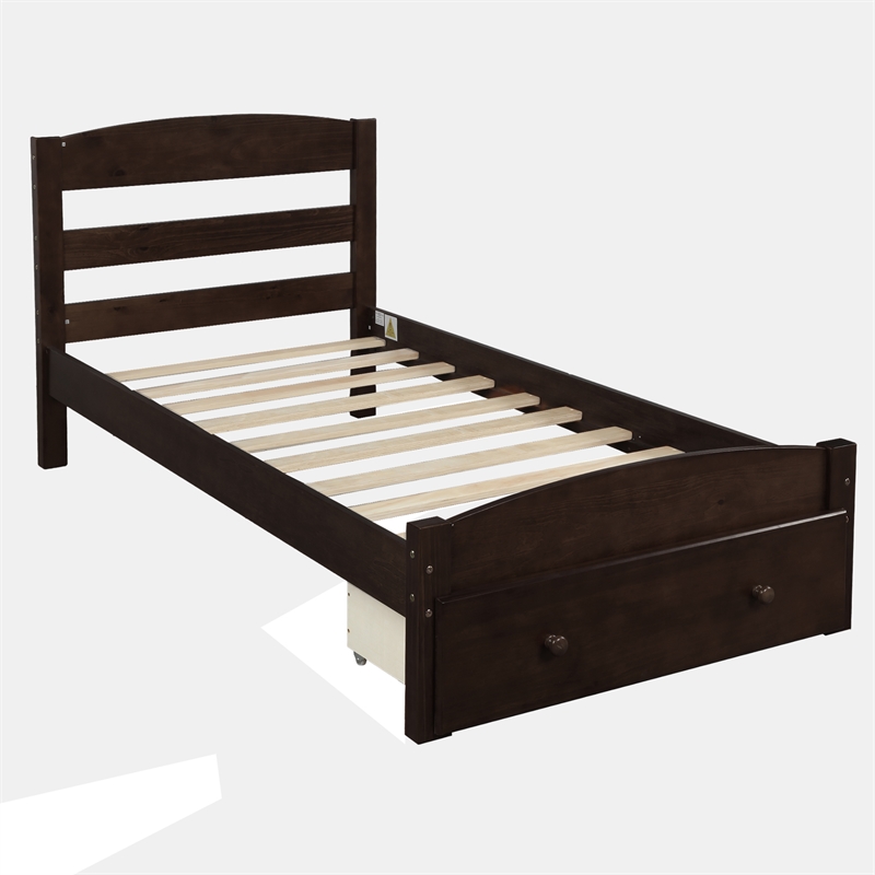 Afuera Living Contemporary Walnut Twin Platform Bed with Storage Drawer