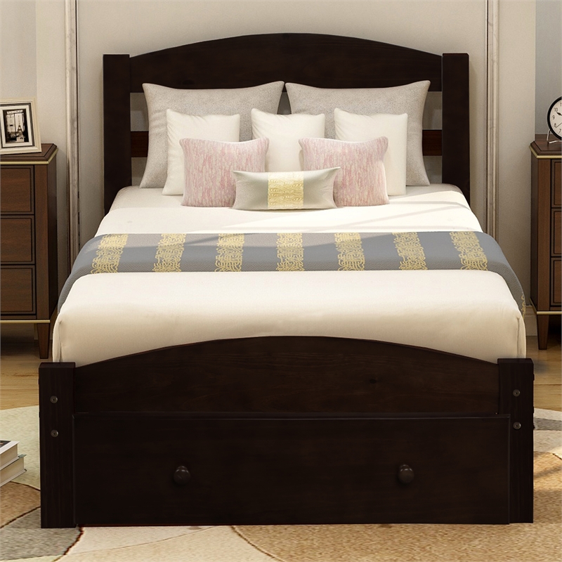 Afuera Living Contemporary Walnut Twin Platform Bed with Storage Drawer