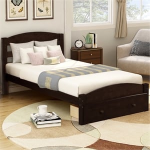 Afuera Living Contemporary Walnut Twin Platform Bed with Storage Drawer