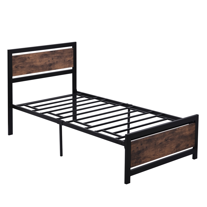 Afuera Living Contemporary Black Twin Metal and Wood Bed Frame