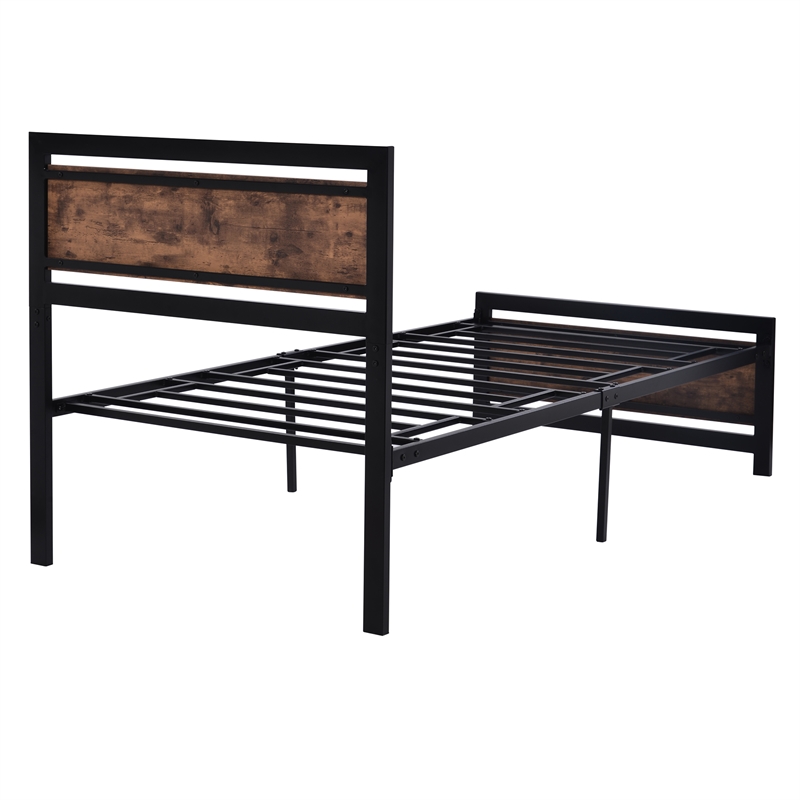Afuera Living Contemporary Black Twin Metal and Wood Bed Frame