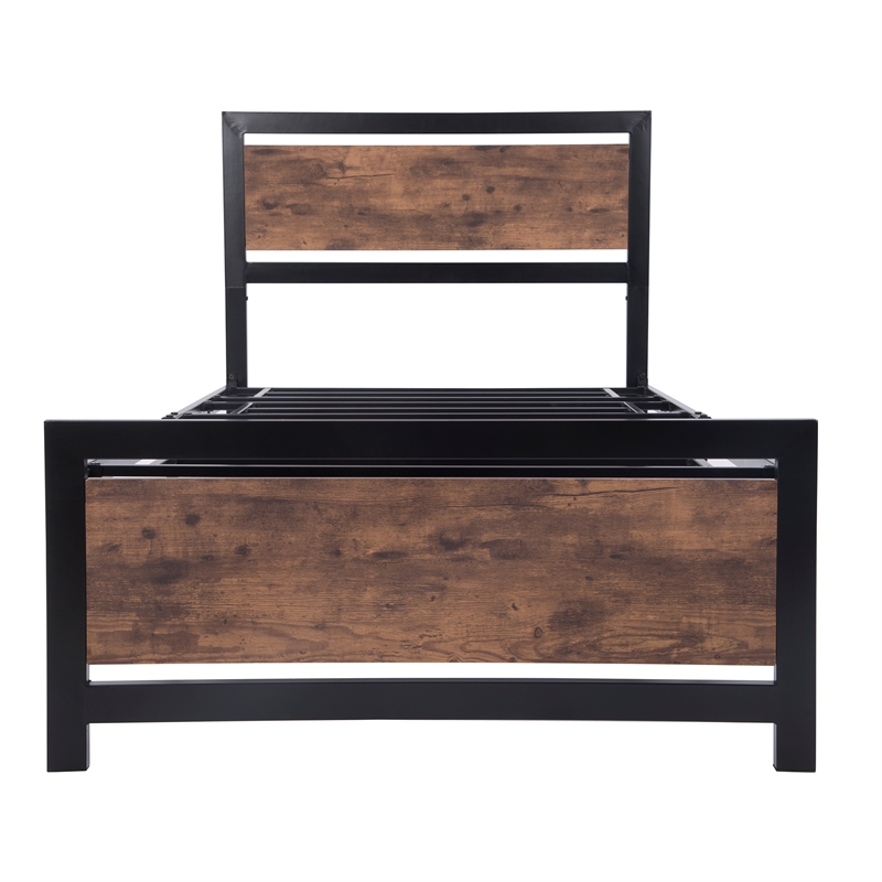 Afuera Living Contemporary Black Twin Metal and Wood Bed Frame