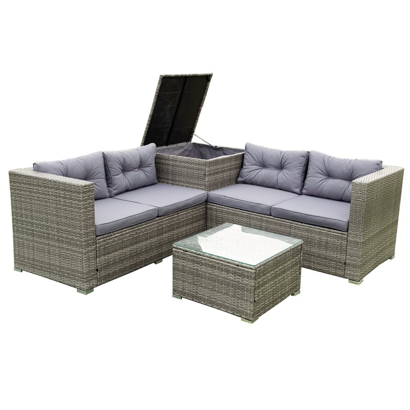Afuera Living 4-Piece Patio Wicker Rattan Sofa Set with Storage