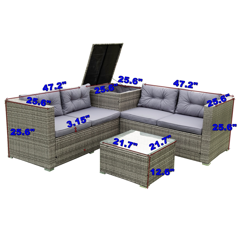 Afuera Living 4-Piece Patio Wicker Rattan Sofa Set with Storage