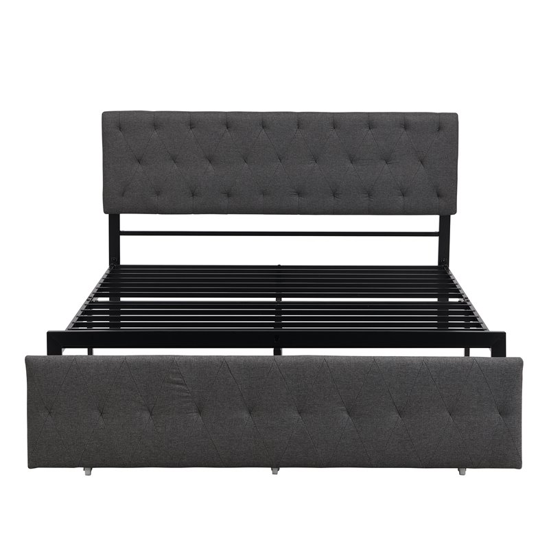 Afuera Living Gray Queen Metal Storage Bed with Linen Upholstery