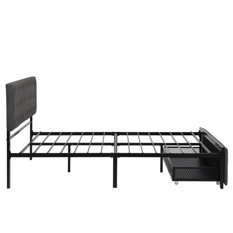 Afuera Living Gray Queen Metal Storage Bed with Linen Upholstery