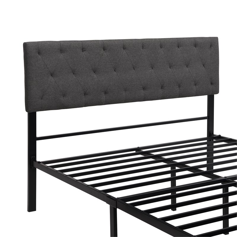 Afuera Living Gray Queen Metal Storage Bed with Linen Upholstery