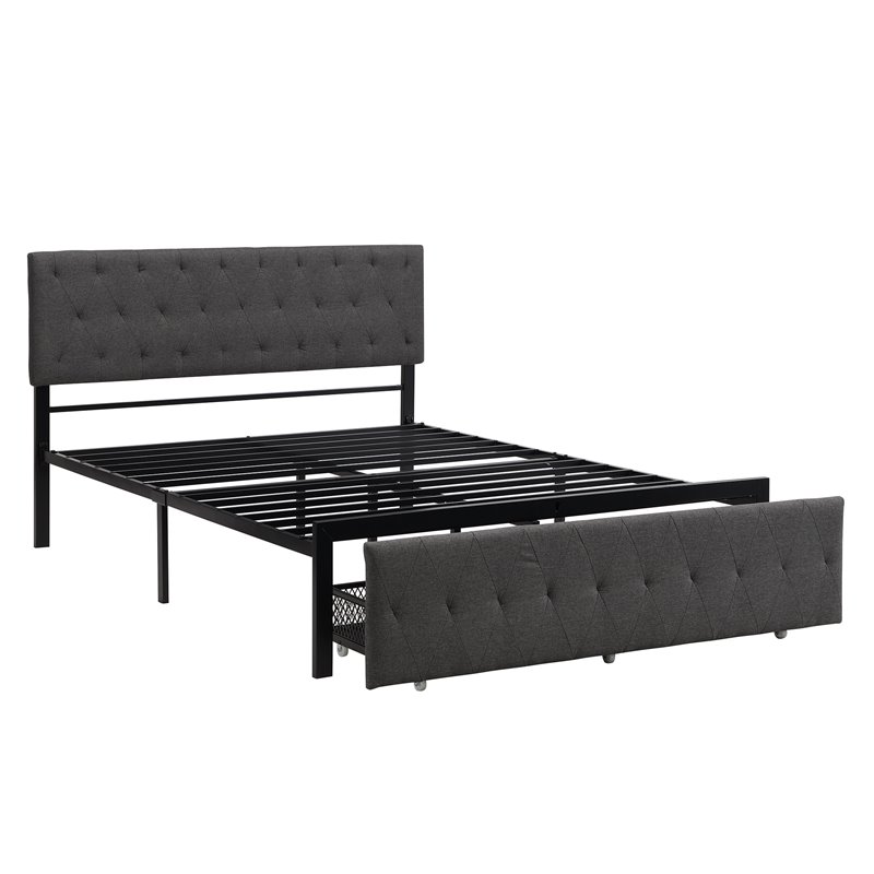 Afuera Living Gray Queen Metal Storage Bed with Linen Upholstery