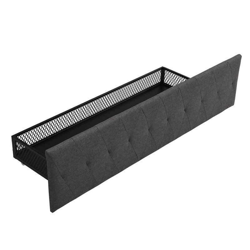 Afuera Living Gray Queen Metal Storage Bed with Linen Upholstery