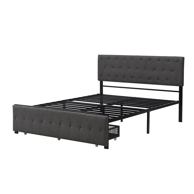 Afuera Living Gray Queen Metal Storage Bed with Linen Upholstery