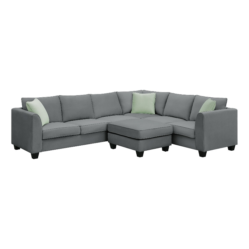 Afuera Living 7-Seat L-Shape Sectional Sofa with Ottoman & 3 Pillows in Gray
