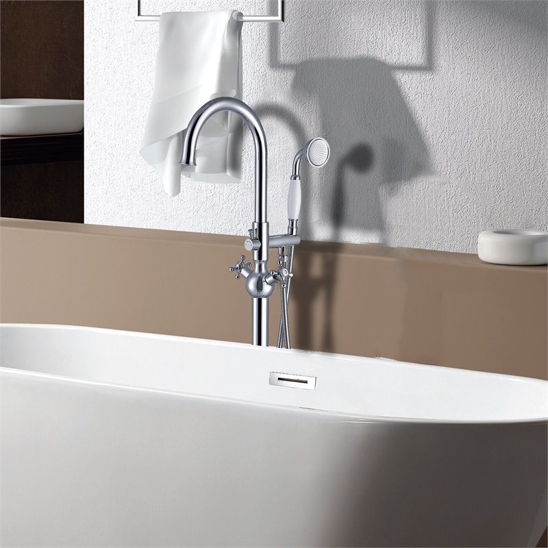 Afuera Living Freestanding Brass Bathtub Faucet in Chrome with Hand Shower