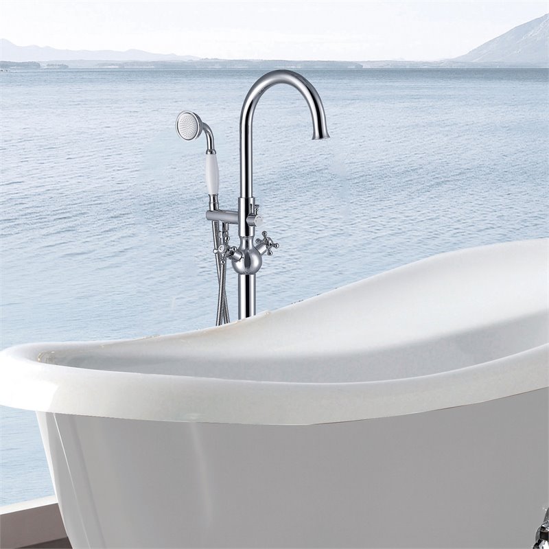 Afuera Living Freestanding Brass Bathtub Faucet in Chrome with Hand Shower