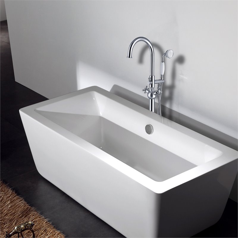 Afuera Living Freestanding Brass Bathtub Faucet in Chrome with Hand Shower