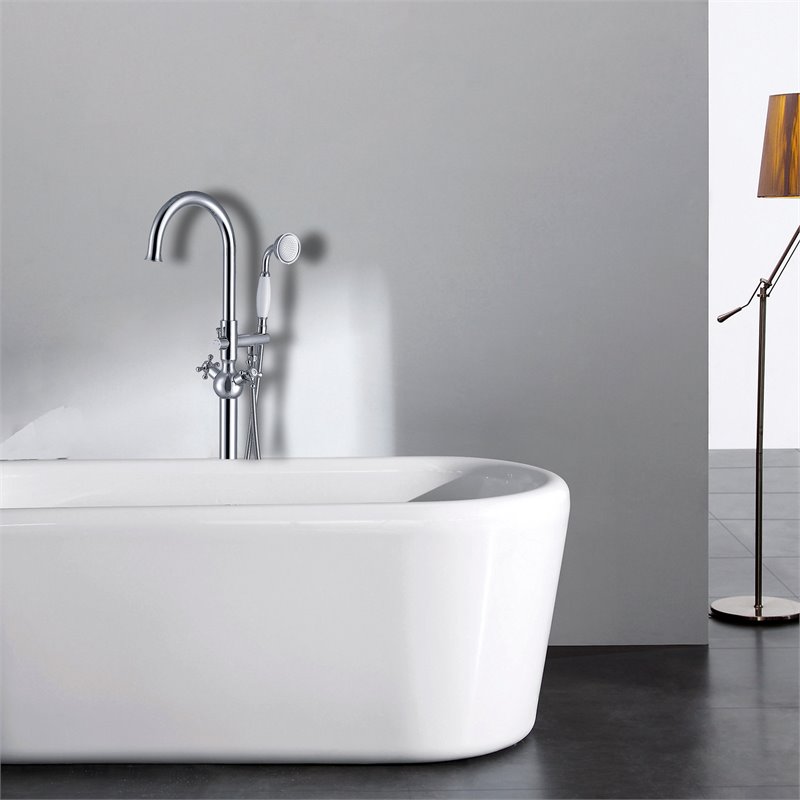 Afuera Living Freestanding Brass Bathtub Faucet in Chrome with Hand Shower