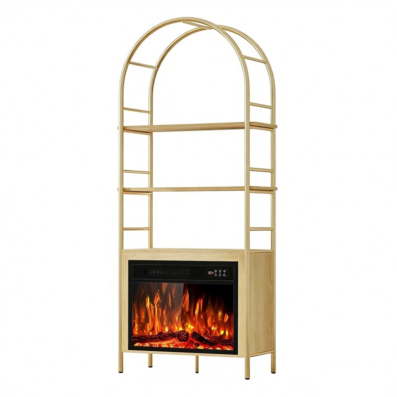 Afuera Living 72-Inch Wood Arched Bookshelf with 23-Inch Electric Fireplace