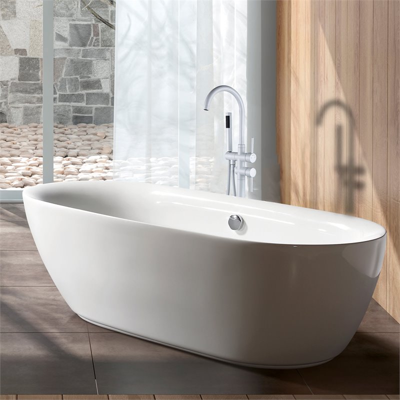 Afuera Living Contemporary Freestanding Brass Bathtub Faucet in White