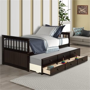 Afuera Living Twin Captain's Daybed with Trundle & 3 Drawers in Espresso