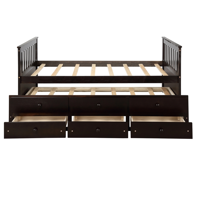 Afuera Living Twin Captain's Daybed with Trundle & 3 Drawers in Espresso