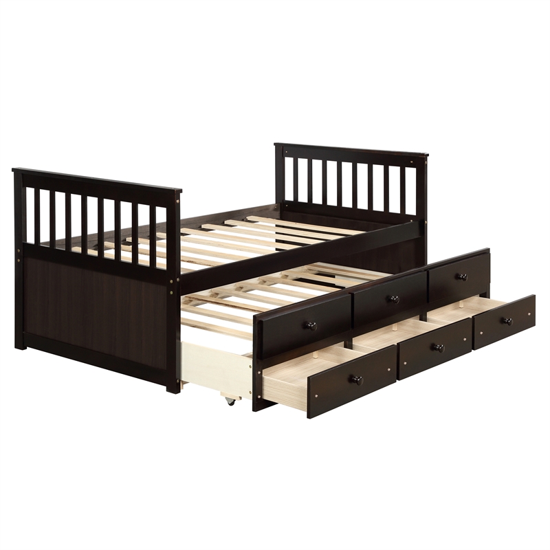 Afuera Living Twin Captain's Daybed with Trundle & 3 Drawers in Espresso