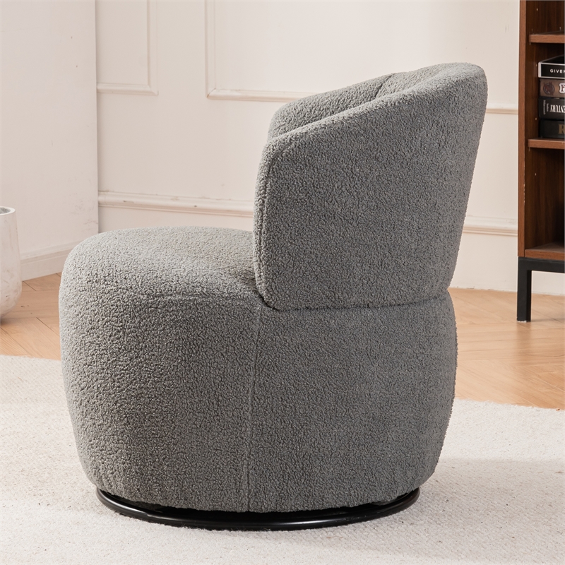 Afuera Living Gray Teddy Fabric 360-degree Rotating Armchair with Metal Base