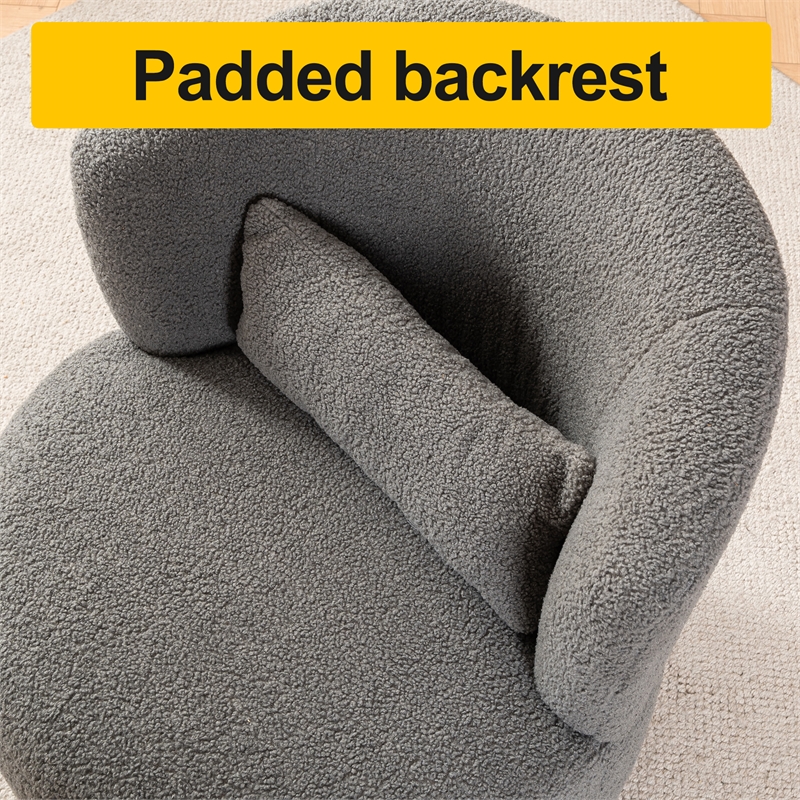 Afuera Living Gray Teddy Fabric 360-degree Rotating Armchair with Metal Base